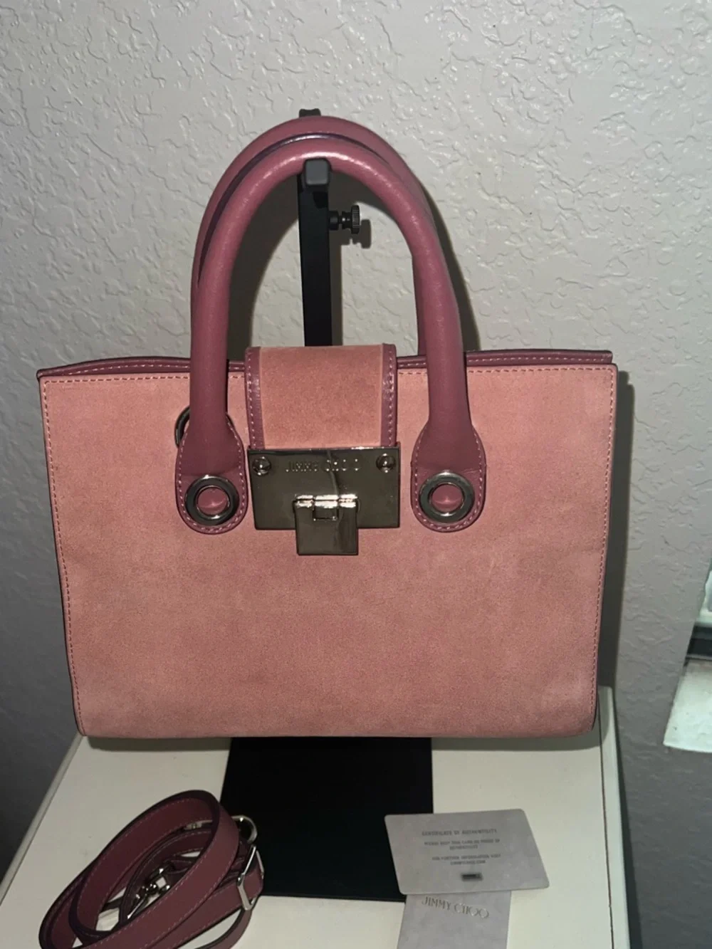 Jimmy Choo Women’s Suede Handbag with Crossbody in Dusty Pink - Picture 1 of 10